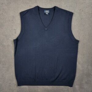 Brooks Brothers Sweater Vest Mens Large Navy Blue V Neck Extra Fine Merino Wool